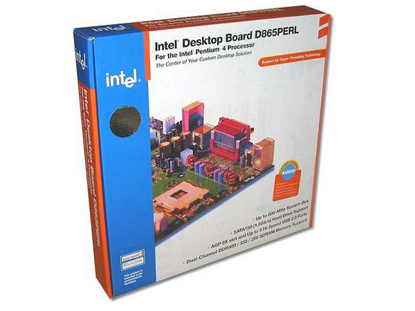 T. Madre Intel D865PERL, ChipSet Intel 865PE, 
Soporta: P4 y Celeron con Bus de 400/533/800Mhz, 
Hyper-Threading, Memoria DDR 266/333/400Mhz, 
Integrado: Audio SoundMAX 4 XL, Diseño: ATX Completo, 
Puertos: 1x AGP (4x/8x), 5x PCI, 2x S.A.T.A.