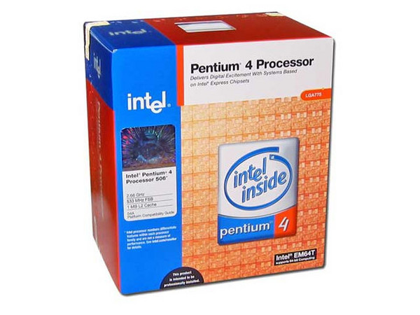 Procesador Intel Pentium 4 506 a 2.66 GHz, Solo para Socket LGA 775, BUS de 533MHz, 1MB en Cache L2, EM64T