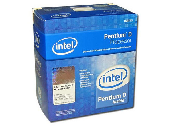 Procesador Intel Pentium D 805 a 2.66 GHz, Socket LGA 775, BUS de 533MHz, 2 x 1MB L2 Cache, Dual Core, EM64T