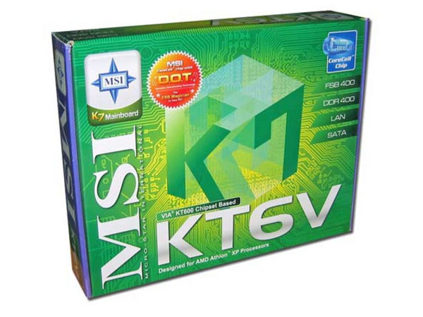T. Madre MSI KT6V -LSR, ChipSet VIA KT600,
Soporta: Duron/Sempron /Athlon XP, 400/333/266 MHz,
Integrado: Audio, Red 10/100Mbps,
Memoria: DDR400/333/266/200, 2 Bancos, 2GB Max,
Diseño: ATX, Ptos: 1x AGP 8X, 5x PCI, 4x USB 2.0