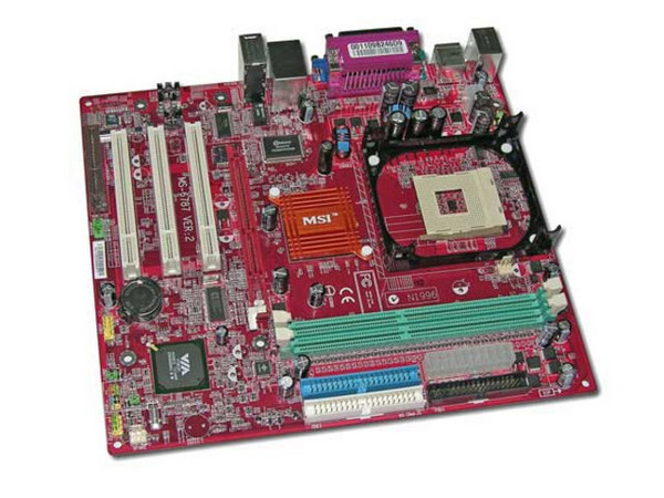 T. Madre MSI P4MAM-V, ChipSet ProSavageDDR,
Soporta: P4 Northwood/Prescott/Celeron, Bus 400/533MHz,
Integrado: Video S3 ProSavage8, Sonido VIA 5.1 y Red,
Memoria: SDRAM DDR PC2100, 266 Mhz,
Diseño: MicroATX, Puertos: 3x PCI, 1x AGP 4X, 1x CNR