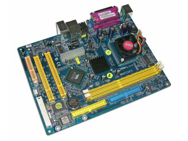 T. Madre Mercury PVCLE266M-L, ChipSet CLE266,
Procesador Integrado VIA Samual 2,
Integrado: Audio, Video, Red,
Memoria: DDR 266, 2 Bancos, 2GB Max,
Diseño: Micro ATX, Ptos: 2x PCI, 1x CNR