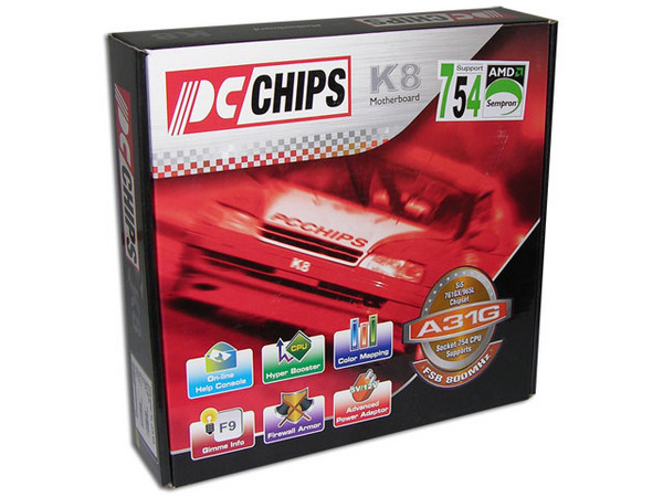 T. Madre PCCHIPS A31G, ChipSet SiS 761GX/965L,
Soporta: Athlon 64, Sempron, Socket 754,
Integrado: Audio AC'97, Video Mirage y Red,
Memoria: DDR 266/333/400 Mhz, 2 Bancos, 2GB Max,
Puertos: 2x PCI, 1x PCI EXPx16, 1x AGP 8X, 1x CNR