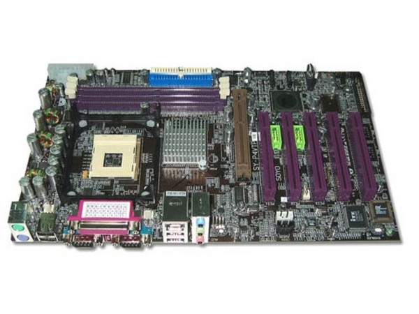 T. Madre Soyo SY-P4VTP, ChipSet VIA PT800, 
Soporta: Pentium 4 y Celeron, HT y BUS de 400/533/800Mhz, 
Memoria: SDRAM DDR 400/333, 3 Bancos, 3GB Max., 
Integrado: Audio y Red 10/100 Mbps, 
Diseño: ATX, Ptos: 5x PCI, 1x AGP 4x/8x