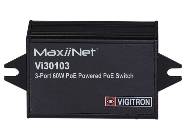 Switch No Administrable VIGITRON VI30103, 2 Puertos de Salida PoE de 30W, 1 Puerto de Entrada PoE de 60W, 10/100 Mbps, Capa 2. Color Negro.
