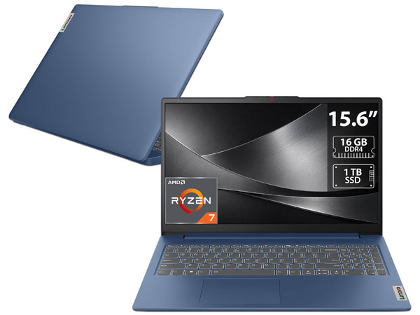 Laptop Lenovo IdeaPad Slim 3: 
Procesador AMD Ryzen 7 5825U (hasta 4.5 GHz), 
Memoria de 16GB DDR4, 
SSD de 1TB, 
Pantalla de 15.6