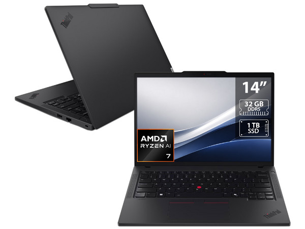 Laptop Lenovo ThinkPad T14 Gen 6: 
Procesador AMD Ryzen AI 7 Pro 350 (hasta 5.0 GHz), 
Memoria de 32GB DDR5,
SSD de 1TB, 
Pantalla de 14