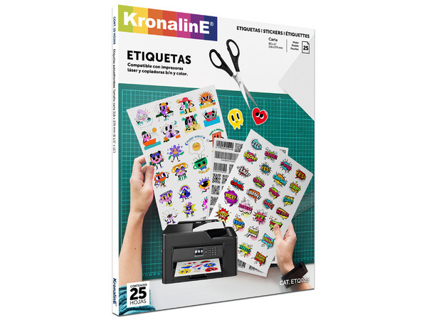 Papel para Etiquetas Laser Kronaline ETQ025, Tamaño Carta, Contiene 25 Piezas.