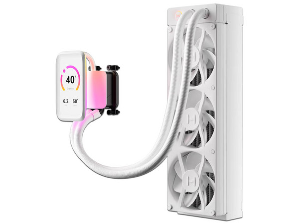 Sistema de Enfriamiento Líquido HYTE THICC Q80 TRIO, 360mm, ARGB, Pantalla LCD. Color Blanco.