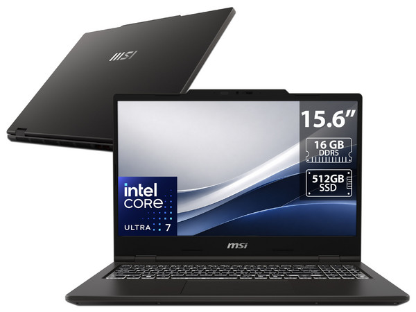 Laptop MSI VenturePro 15 AI A1: 
Procesador Intel Core Ultra 7 155H (hasta 4.8 Ghz), 
Memoria de 16GB DDR5, 
SSD de 512GB, 
Pantalla de 15.6