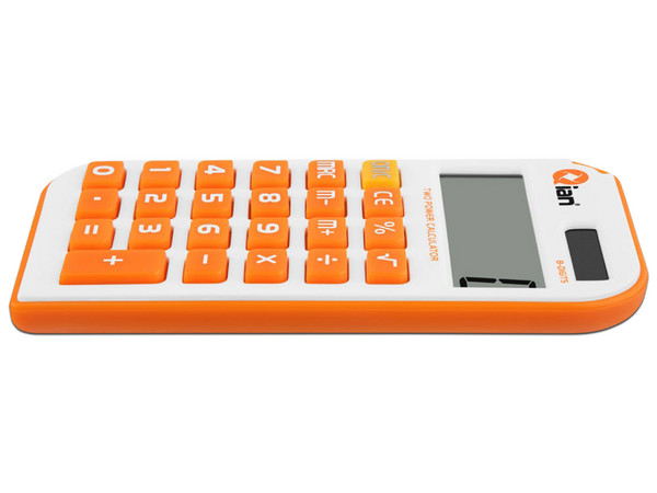 Calculadora de Mano Qian QYD-164EC-01, 8 Dígitos, Teclas de Plástico, Batería Solar. Color Blanco y Naranja.