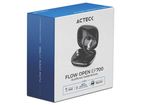Audífonos Inalámbricos Acteck Flow Open EF700, Con Estuche de Carga, Respuesta de Frecuencia 20Hz - 20kHz, Bluetooth, Compatible con Android e iOS. Color Negro.