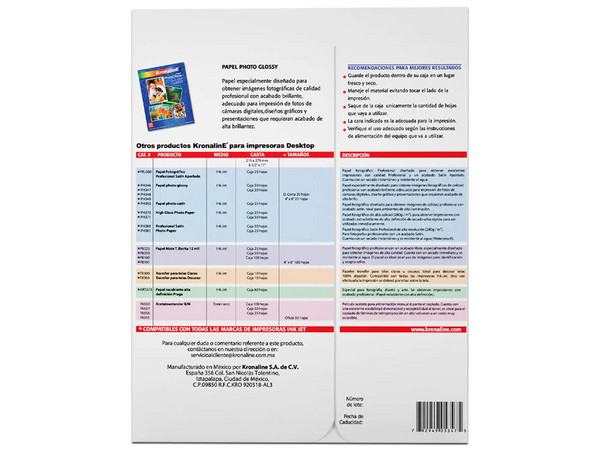 Papel Fotográfico Kronaline PH347, Tamaño Carta, Paquete de 20 hojas.