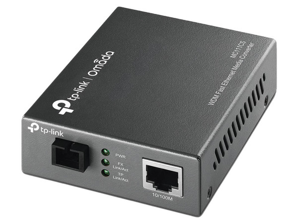 Convertidor de Medios WDM TP-Link Omada MC111CS V7.3, 1 Puerto Ethernet RJ-45, 1 Puerto de Fibra Óptica Monomodo. Color Negro.