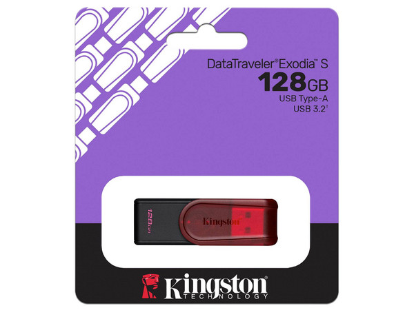 Unidad Flash USB 3.2 Kingston DataTraveler Exodia S de 128 GB, USB 3.2 Gen 1. Color Rojo.