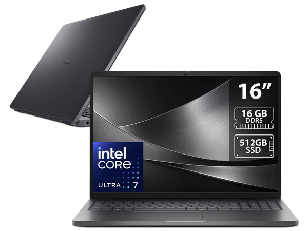 Laptop DELL Pro 16: 
Procesador Intel Core Ultra 7 255U (hasta 5.2 GHz), 
Memoria de 16GB DDR5, 
SSD de 512GB, 
Pantalla de 16