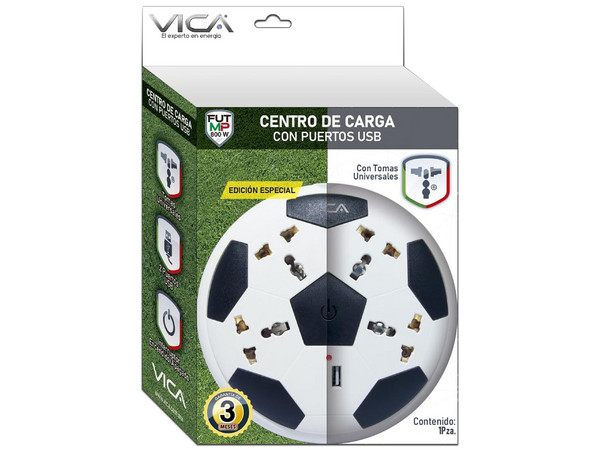 Supresor de Picos VICA, 4 Contactos NEMA 5-15P, 800W, 120V, 2 USB Tipo A. Diseño de Futbol.