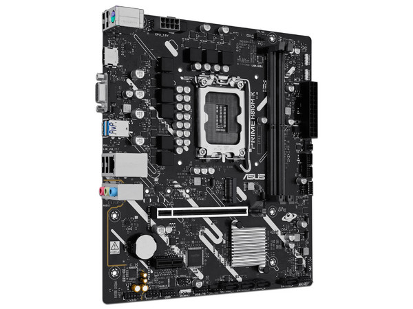 T. Madre ASUS PRIME H810M-K: 
Chipset Intel H810, 
Segmento: Básico, 
Socket 1851, 
Soporta: Procesadores Intel Ultra, 
Memoria: DDR5 6400MHz, 64GB Max, 
Integrado: AudioHD, Red, USB, M.2, 
Micro-ATX, Ptos: 1xPCIE4.0x16, 1xPCIE4.0x1.