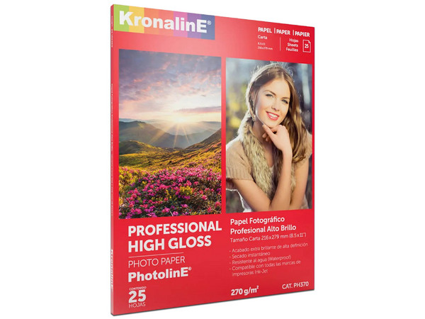 Papel Fotográfico Kronaline PH370, Tamaño Carta, Paquete de 25 hojas.