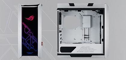 Caja de tipo PC gaming con forma de torre media de acabado en aluminio  blanco y vidrio templado Rog Strix Helios Asus