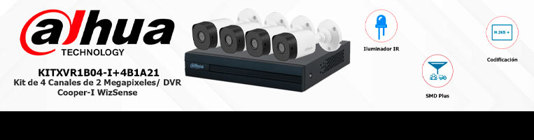 Kit de Videovigilancia Dahua / DVR 4 Canales / 4 Camaras FHD 1080p /  Plastico / DH-KIT/XVR1B04/4-B1A21