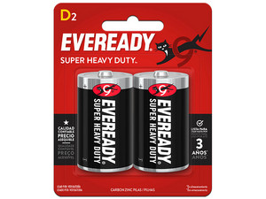 Paquete de 2 Baterías Eveready Super Heavy Duty D de 1.5V.