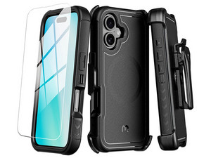 Funda MYBAT Maverick Mag clip para iPhone 16 Plus. Color Negra con mica.