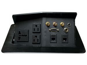 Panel Con Conectores de Escritorio PT502, 3 AC, VGA, 3 RCA, 2 Red, Color Negro.