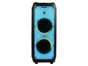 Bocina Inalámbrica Vorago KSP-600 de 80W RMS, Bluetooth, 3.5mm, Iluminación LED, Incluye Micrófono y Control remoto. Color Negro.