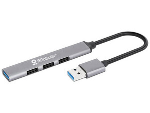 Hub USB BRobotix de 4 Puertos USB 3.0, Cuerpo de Aluminio, Color Plata.
