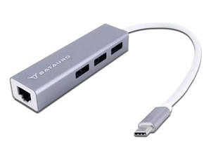 Adaptador Hub Batauro de USB-C a USB 3.0 y LAN, Color Gris.