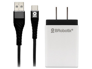 Kit de cargador y cable BRobotix de carga rápida, 1 puerto USB 3.0, 2.1A, Cable de 1m, USB Tipo-C. Color Blanco/Negro.