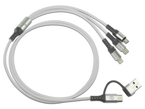 Cable USB Easy Line de USB-A/USB-C (M) a USB-C, Micro USB y Lighting (M), 1.2m. Color Blanco.