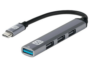Hub USB 18-3512, Entrada Tipo C, 4 Puertos USB 3.0, Alta Velocidad de Transferencia, Color Plateado.
