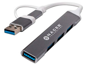 Adaptador Naceb NA-0124: Hub con Convertidor Tipo C, 4x USB y 1x USB A.