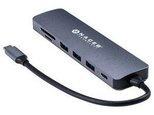 HUB Naceb 7 en 1 NA-0127, USB Tipo C a HDMI, USB Tipo A, USB Tipo C, Lector SD, Lector TF, Color Gris.