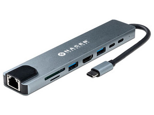 HUB Naceb 8 en 1 NA-0128, USB Tipo C a HDMI, USB Tipo A, USB Tipo C, Lector SD, Lector TF, RJ-45, Color Gris.
