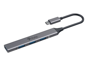 HUB USB Stylos de USB-C a 4 puertos USB 2.0. Color Gris.