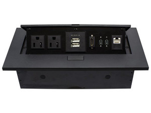 Caja para Mesa BRobotix con Puertos USB Tipo C, HDMI, USB Tipo A, RJ45 Cat6 y Corriente. Color Negro.