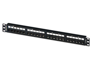 Panel de parcheo Belden RV6PPF1U24BK de 24 puertos, CAT6, 2U.