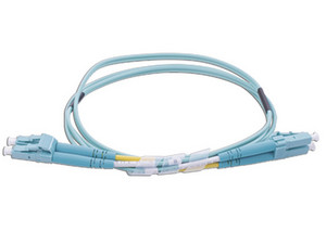 Jumper de Fibra Óptica LinkedPro Multimodo OM4 50/125 LC-LC OFNR (Riser), 2.0 mm, Dúplex, color Aqua, 1 metro.