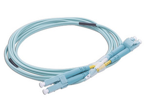 Jumper de Fibra Óptica LinkedPro Multimodo OM4 50/125 LC-LC OFNR (Riser), 2.0 mm, Dúplex, color Aqua, 2 metros.