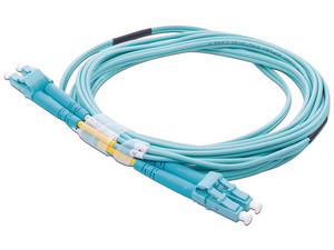 Jumper de Fibra Óptica LinkedPro Multimodo OM4 50/125 LC-LC OFNR (Riser), 2.0 mm, Dúplex, color Aqua, 3 metros.