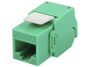 Módulo Jack Keystone LinkedPro LPKJ6ATTGR, Cat6A, Terminación en ángulo 180 grados. Color Verde.