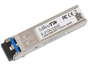 Transceptor para Fibra Óptica MikroTik con Conector LC Duplex, Monomodo, Distancia de Hasta 20 kilómetros, Color Plateado.