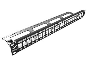 Panel de parcheo modular SBE TECH SBE-PMODS, Capacidad de 24 Puertos, Compatible con Cat 5, Cat 6 y Cat 6A.