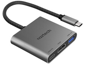 HUB 3 en 1 Naztech 15598, HDMI 4K, USB Tipo A, USB Tipo C, 100W, Color Plata.