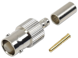 Conector BNC Hembra RF Industries de anillo plegable para cable RG-58/U, RG-142/U.
