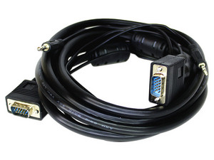Cable Redleaf VGA con audio, 22.5 m, conectores M-M, diámetro de 8 mm, diseño original de uso rudo, ideal para conexiones de video y sonido en largas distancias.