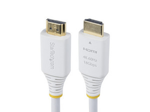 Cable HDMI Premium, Certificado, Alta Velocidad, 3 m, UHD 4K 60Hz/1440p 144Hz, HDR10, HDCP 2.2, ARC, 18 Gb, Recubrimiento de TPE, Color Blanco.